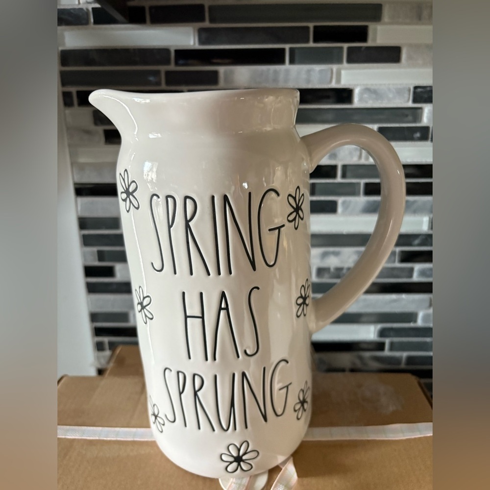 Rae Dunn White Pitcher with 'Spring Has Sprung' Design